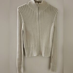 Express Cream Cowl Neck Sweater with Ribbed Texture